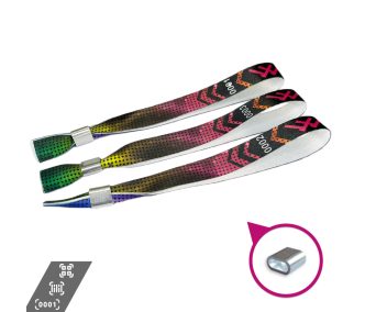   Stoffarmbänder (15 x 340 mm, einseitig farbig bedruckt mit variablen Daten) - mit Aluverschluss
