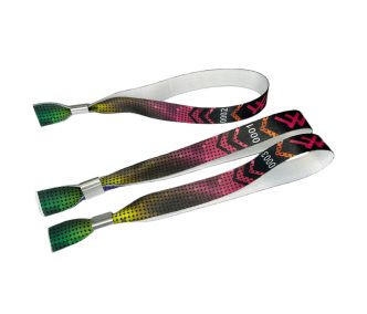   Stoffarmbänder (15 x 340 mm, einseitig farbig bedruckt mit variablen Daten) - mit Aluverschluss