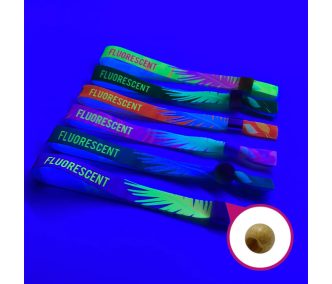   Stoffarmbänder (15 x 340 mm, einseitig farbig FLUORESCENT bedruckt) - mit wiederverschließbarem Verschluss aus Bambus-Kunststoff
