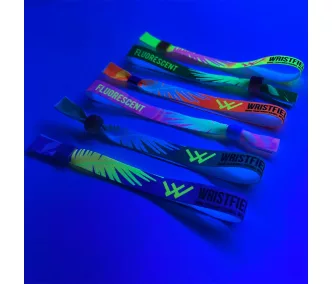   Stoffarmbänder (15x300mm, einseitig farbig FLUORESCENT bedruckt) – Aluverschluss  - Kindergröße