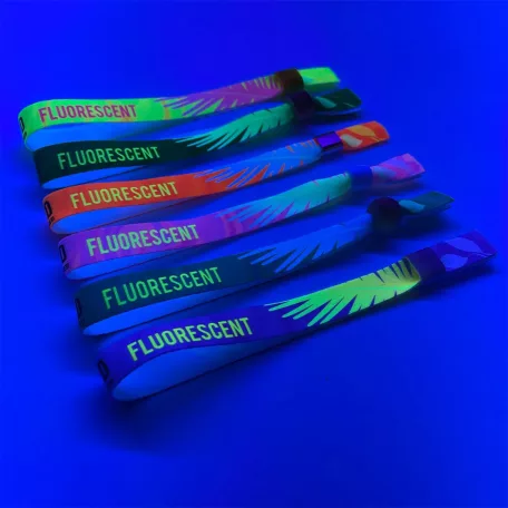 Stoffarmbänder (15x300mm, einseitig farbig FLUORESCENT bedruckt) – Aluverschluss  - Kindergröße