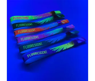   Stoffarmbänder (15x300mm, einseitig farbig FLUORESCENT bedruckt) – mit Selbstschließring- Kunststoff  - Kindergröße 