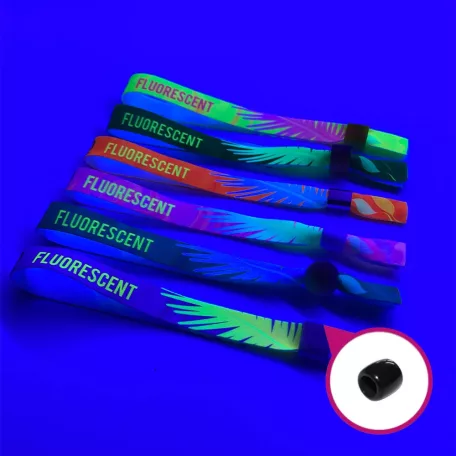 Stoffarmbänder (15x300mm, einseitig farbig FLUORESCENT bedruckt) –  wiederverschließbarer Verschluss - Kunststoff  - Kindergröße 