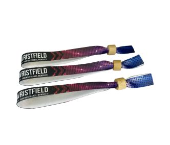   Stoffarmbänder (15 x 340 mm, einseitig farbig bedruckt) - mit Selbstschließring aus Bambus-Kunststoff