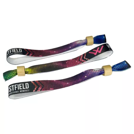 Stoffarmbänder (15 x 340 mm, einseitig farbig bedruckt) - mit Selbstschließring aus Bambus-Kunststoff