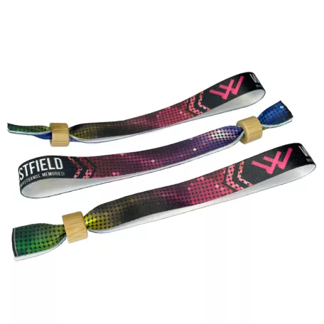 Stoffarmbänder (15 x 340 mm, einseitig farbig bedruckt) - mit Selbstschließring aus Bambus-Kunststoff