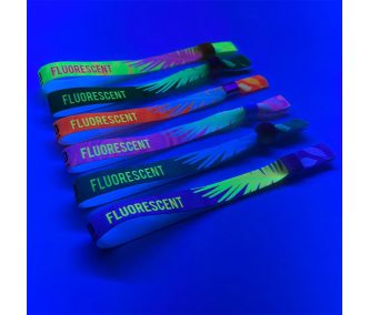   Stoffarmbänder (15 x 340 mm, einseitig farbig FLUORESCENT bedruckt) – mit wiederverschließbarem Verschluss aus Kunststoff