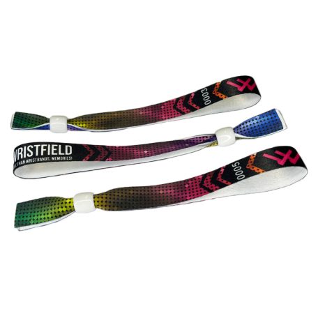 Stoffarmbänder (15 x 340 mm, einseitig farbig bedruckt mit variablen Daten) - mit wiederverschließbarem Verschluss aus Kunststoff