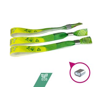   R-PET Einlassbänder (aus recycelten PET- Flaschen, 15x340mm, einseitig bedruckt) - Aluverschluss