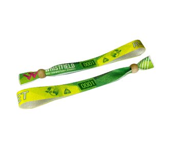   R-PET Einlassbänder (aus recycelten PET- Flaschen, 15x340mm, einseitig bedruckt mit variablen Daten) - wiederverschließbarer Verschluss - Bambus