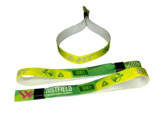   R-PET Einlassbänder (aus recycelten PET- Flaschen, 15x340mm, einseitig bedruckt mit variablen Daten) - Selbstschließring -Kunststoff